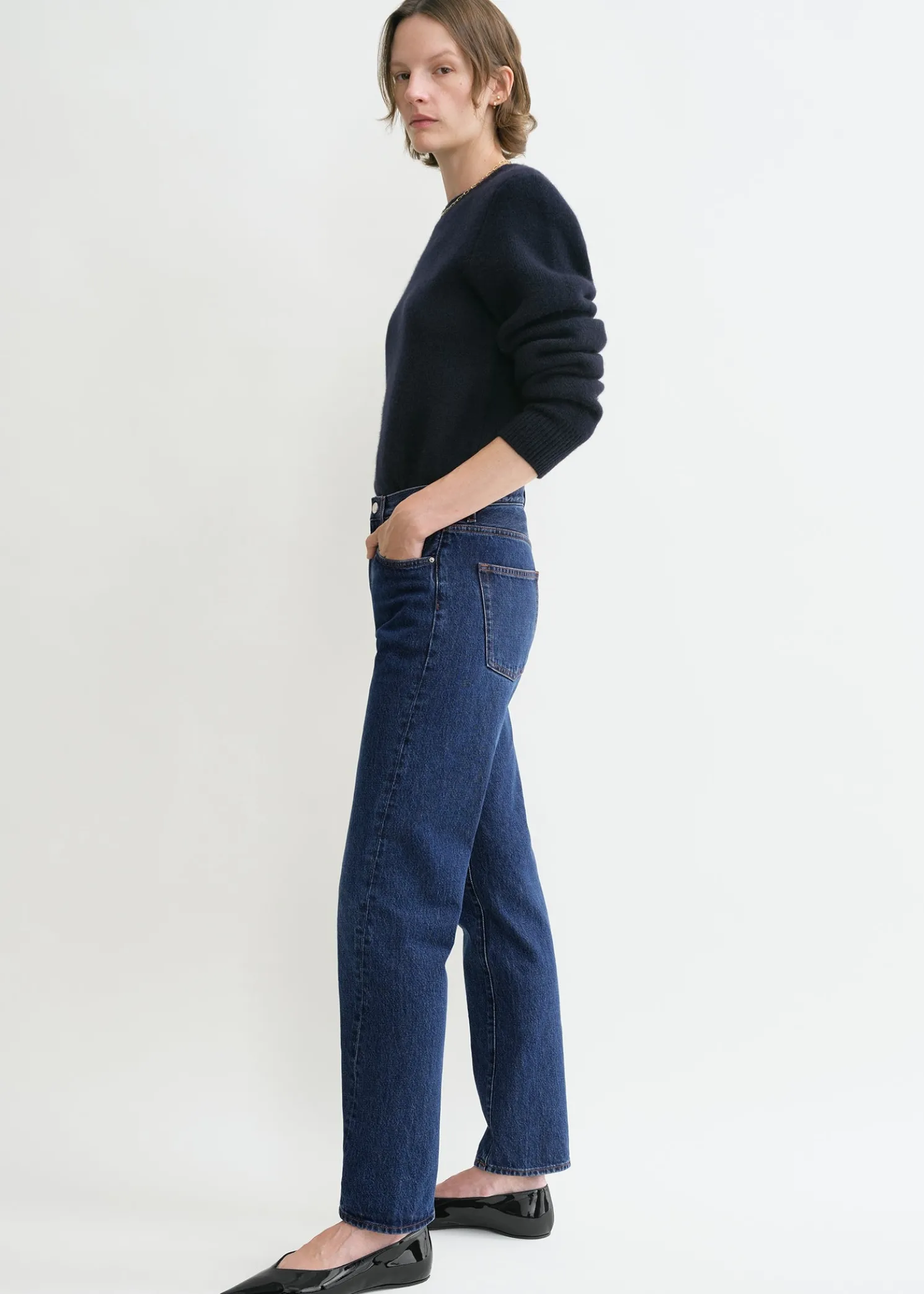 Twisted seam denim dark blue