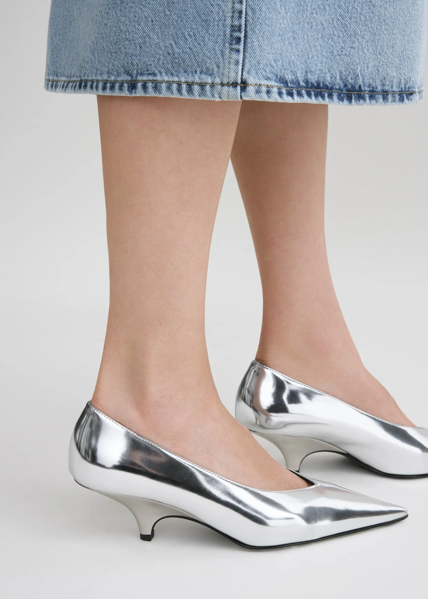 Wedge-heel faux-leather pumps silver