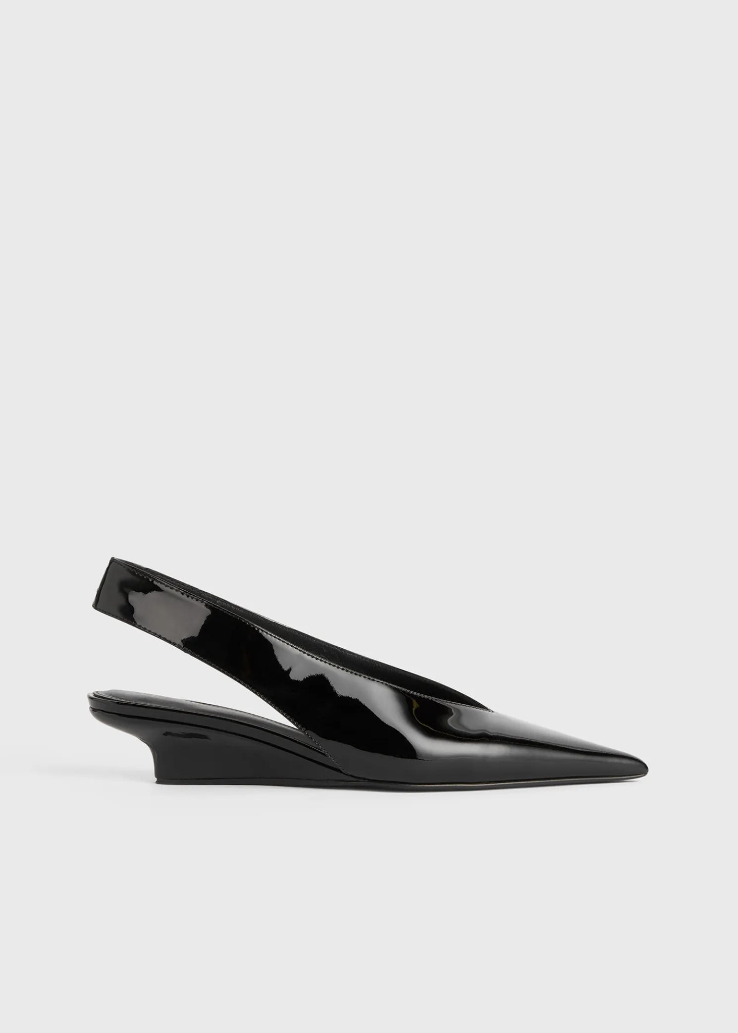 Wedge-heel patent slingbacks black