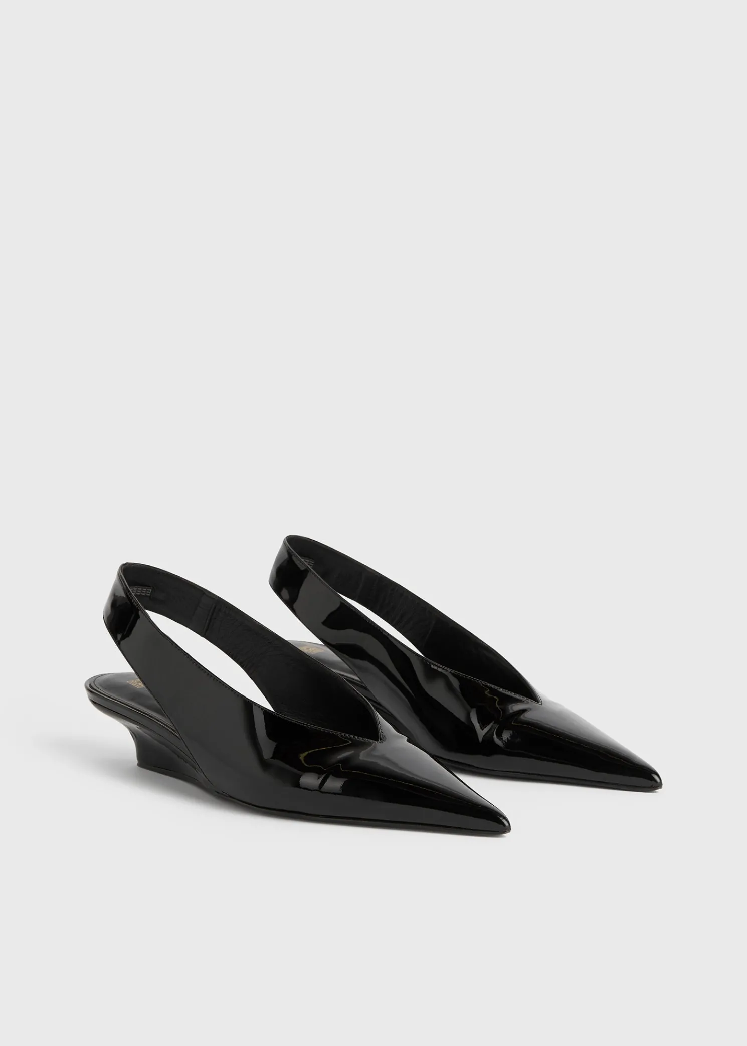 Wedge-heel patent slingbacks black