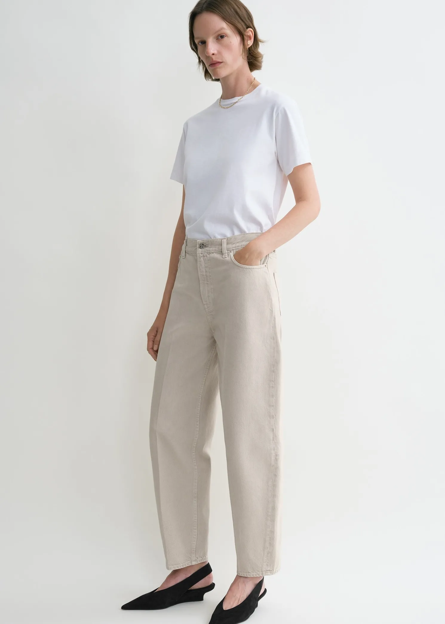 Wide tapered leg denim smoke grey