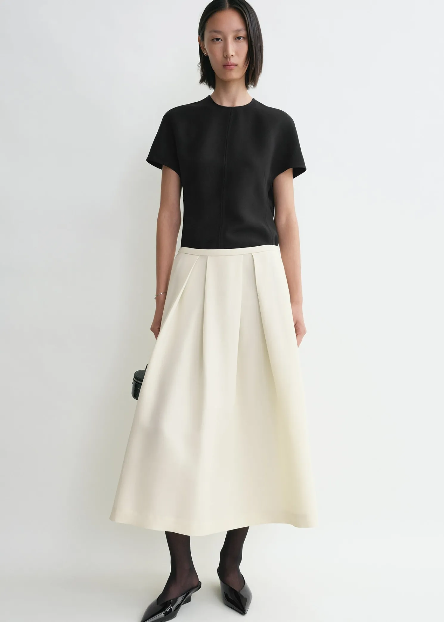 Wool silk twinflower skirt macadamia
