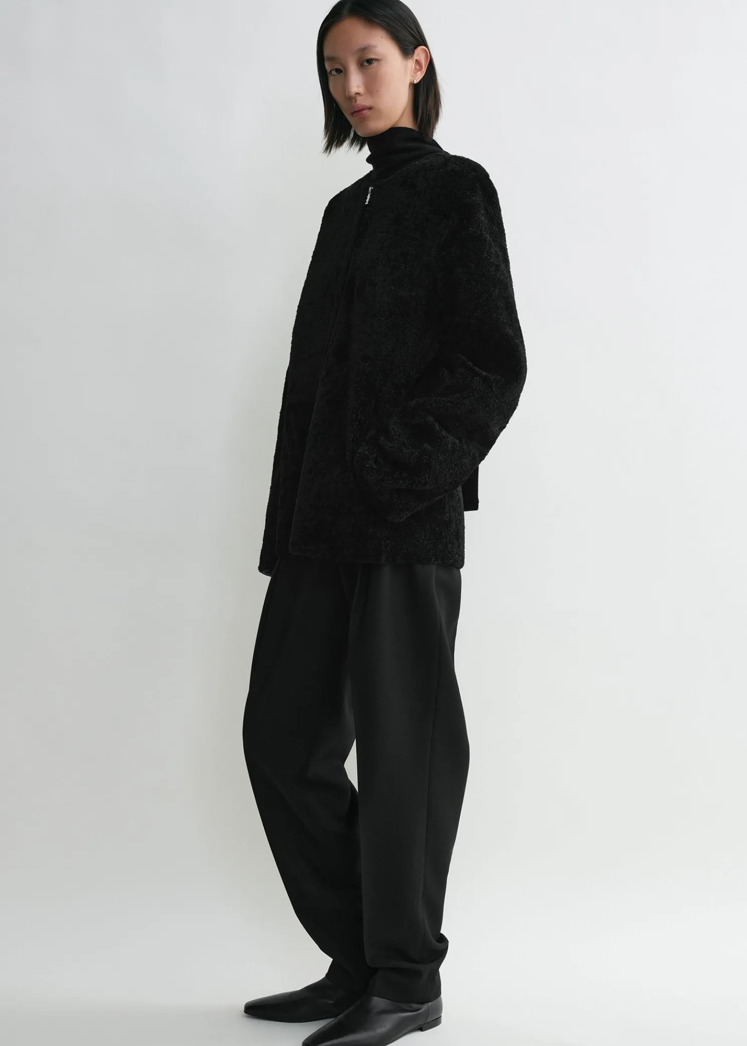 Zipped teddy shearling jacket black