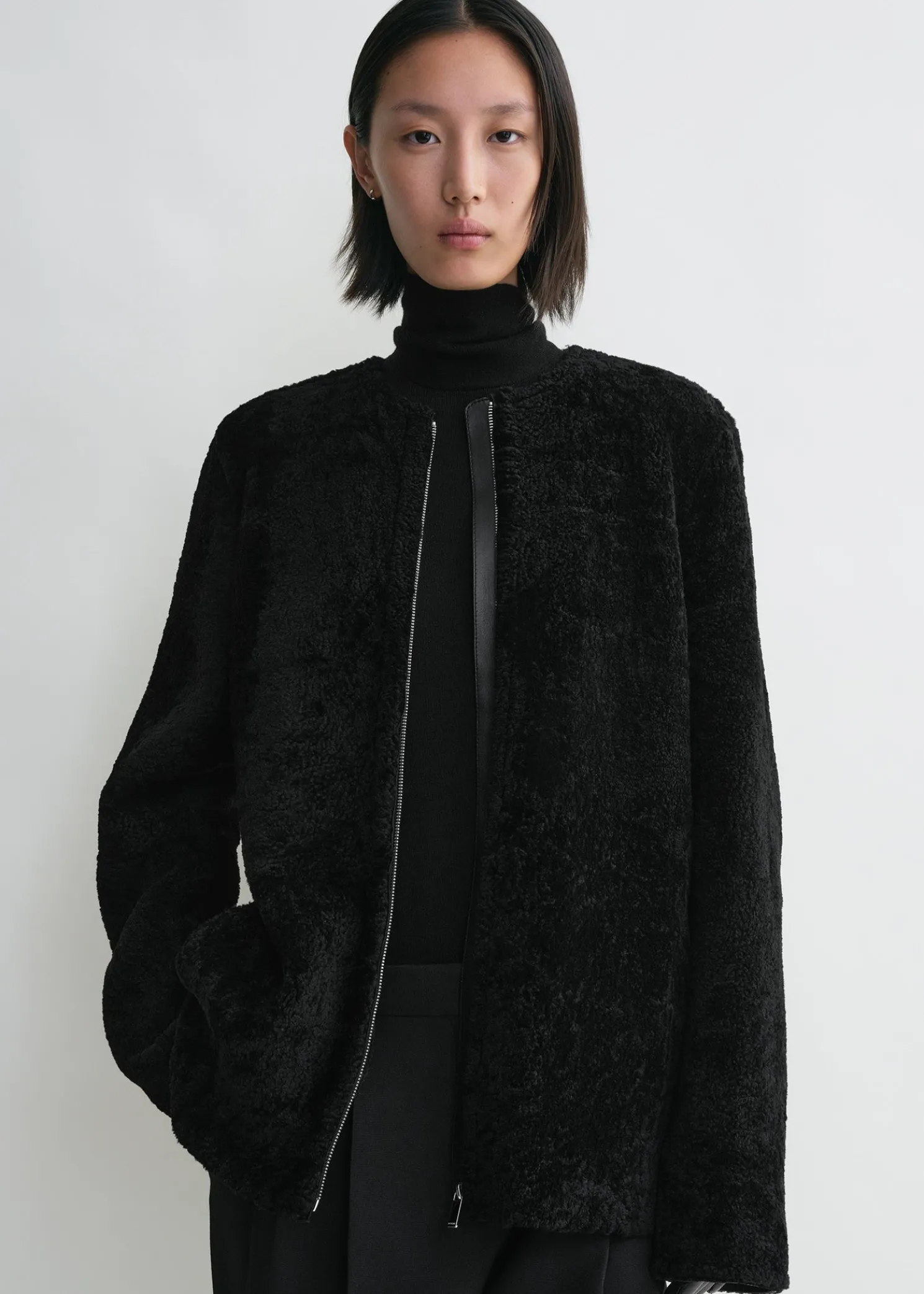 Zipped teddy shearling jacket black