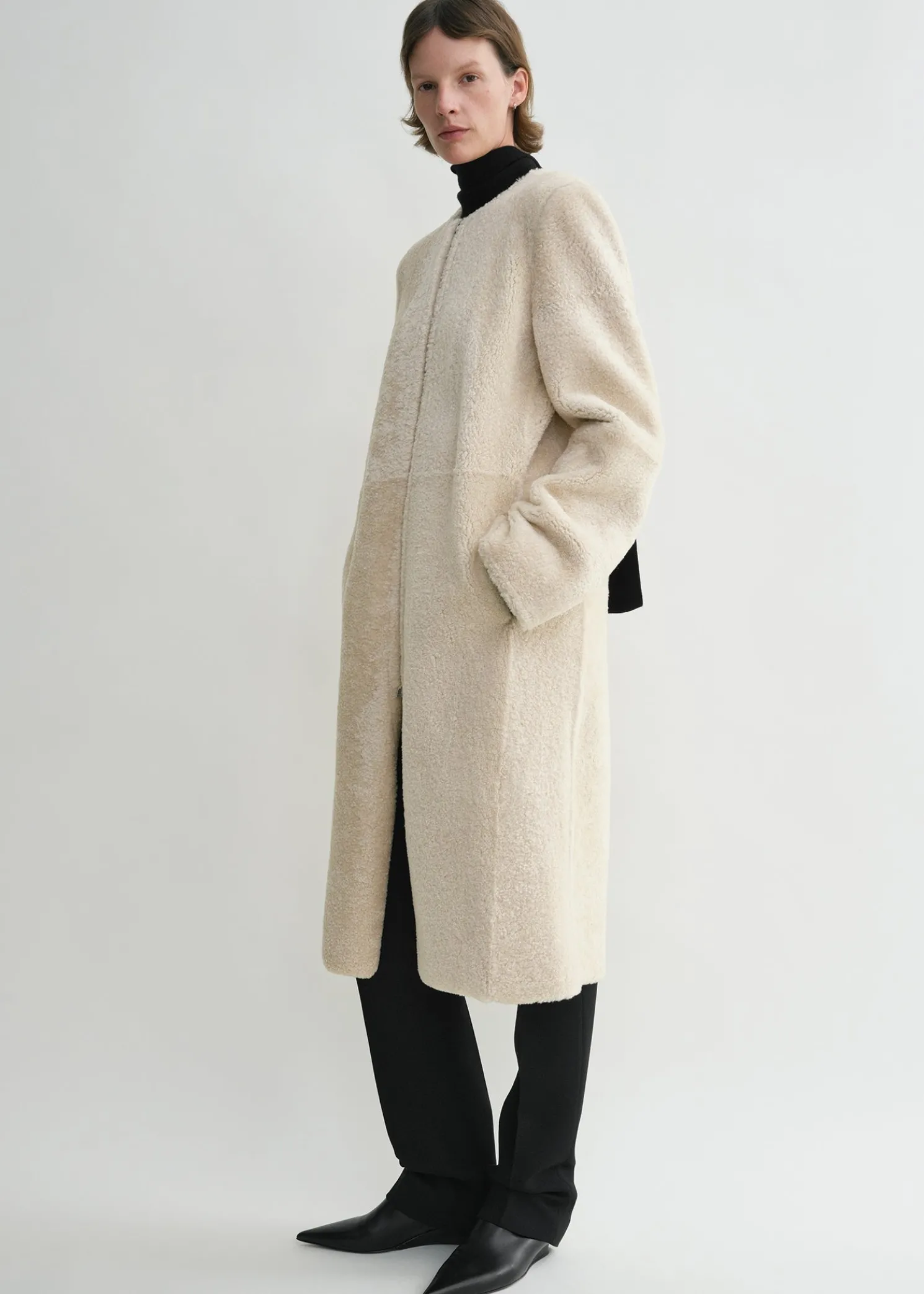 Zipped teddy shearling coat cream