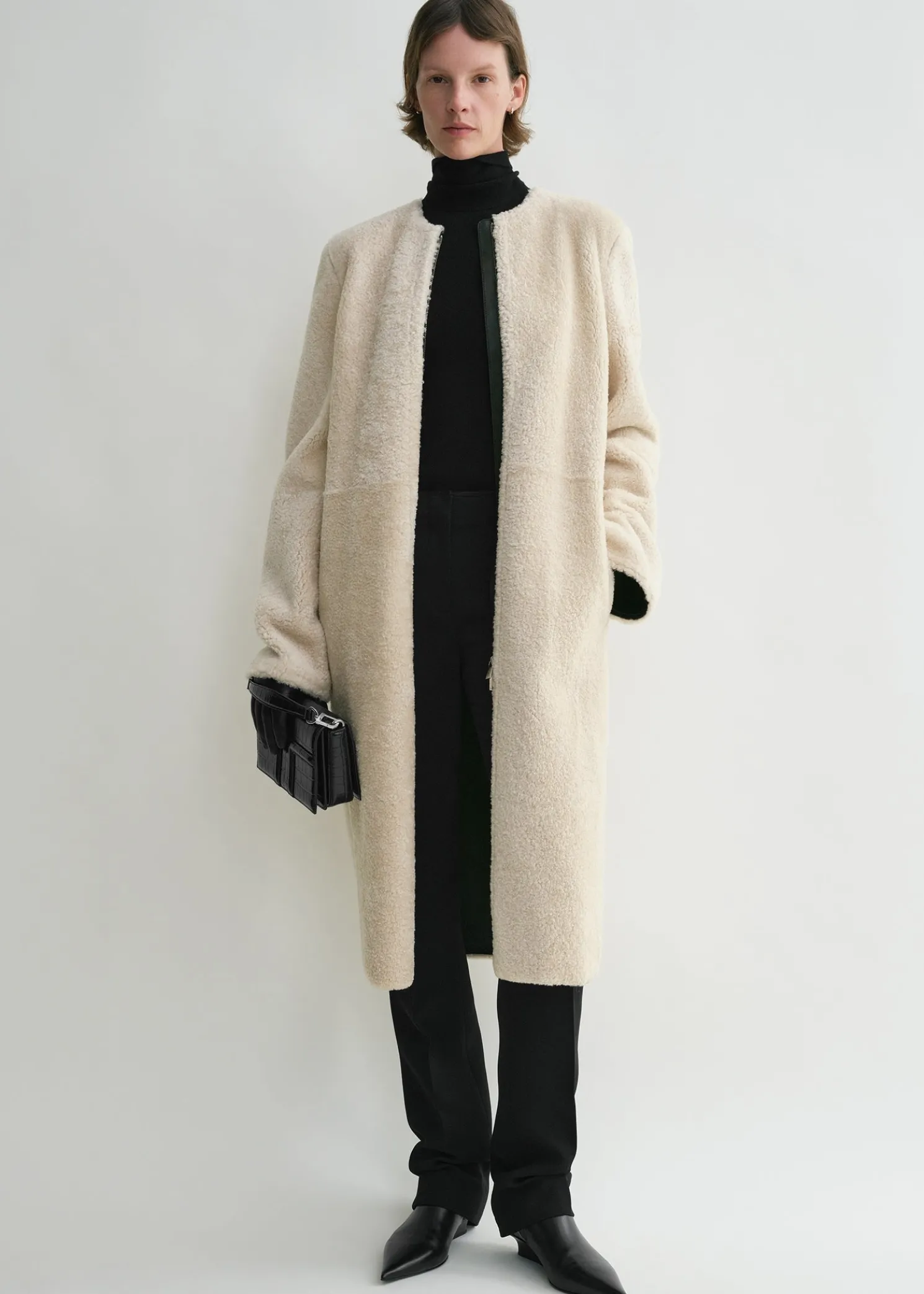 Zipped teddy shearling coat cream