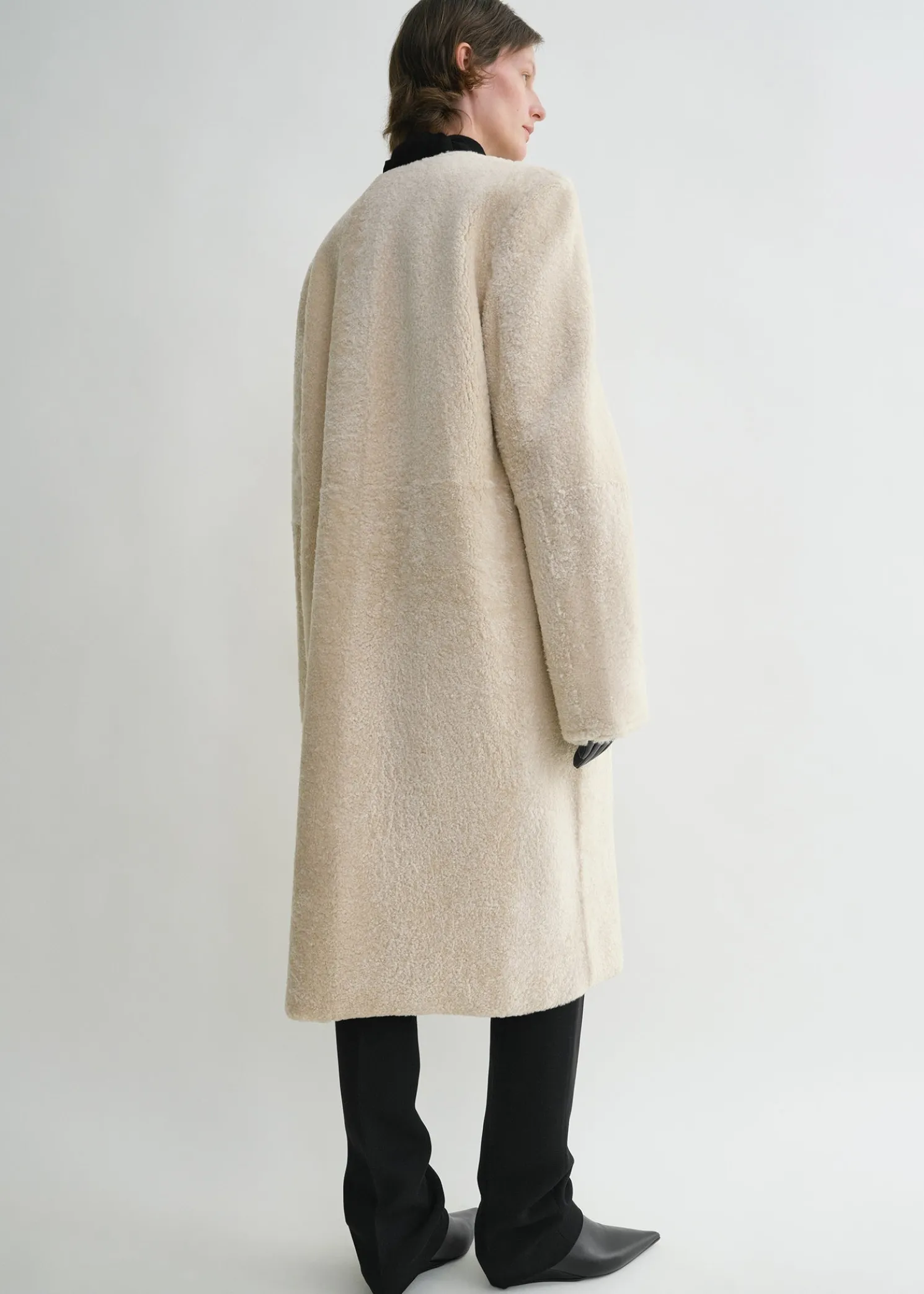 Zipped teddy shearling coat cream