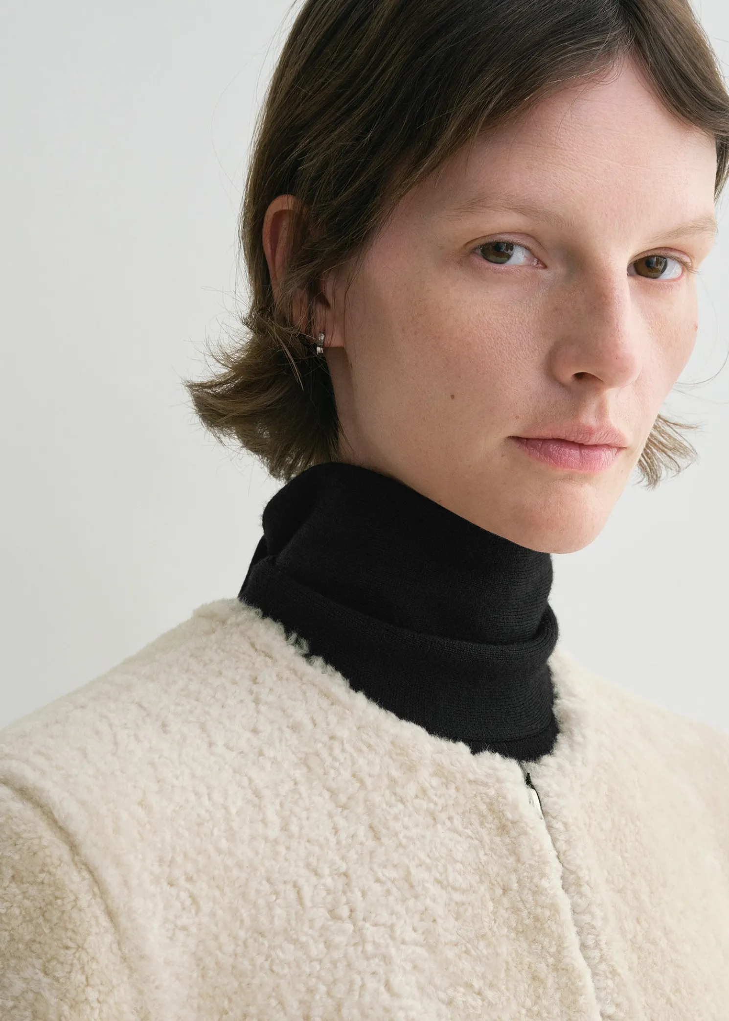 Zipped teddy shearling coat cream